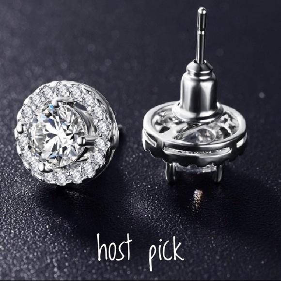 Cubic Zirconia Halo Stud Earrings - Picture 2 of 8